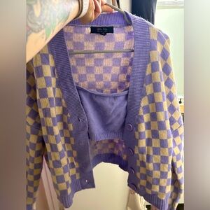 checkered crop top sweater set